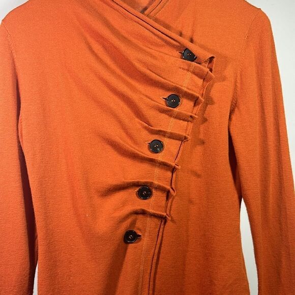 LAFAYETTE 148 Women's Asymmetric Button Wool Cardigan Sweater Orange Size Petite - Picture 4 of 11